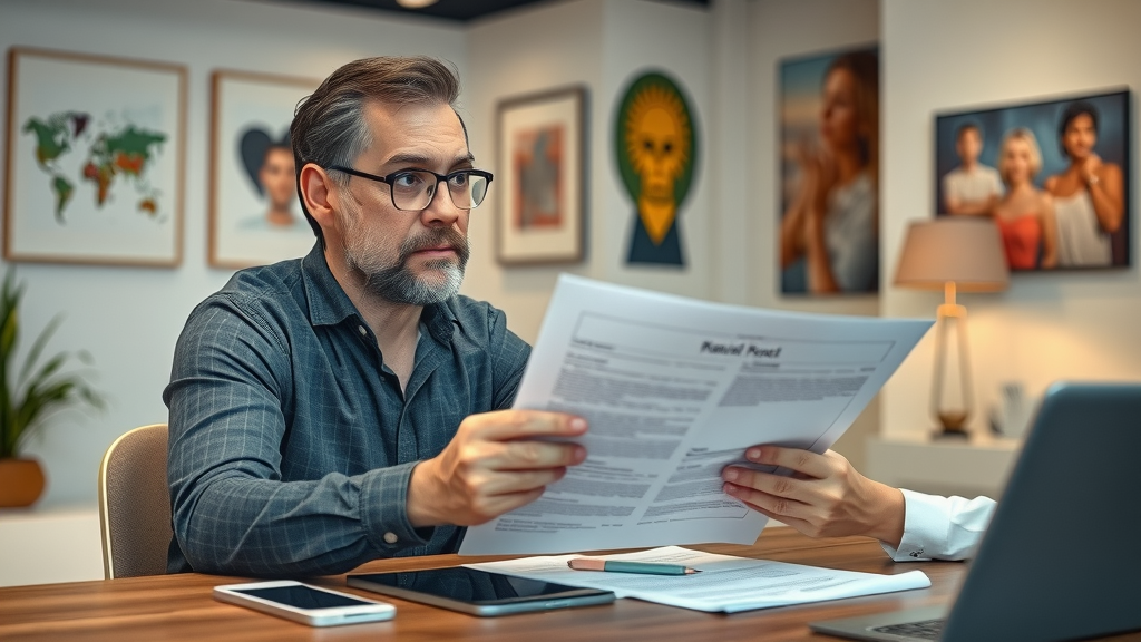 Albuquerque business owner reviewing social media marketing contract with agency