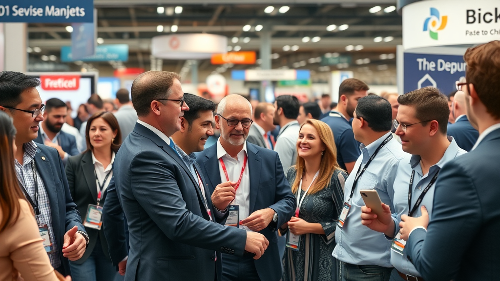 Industry professionals networking at trade show for construction lead generation