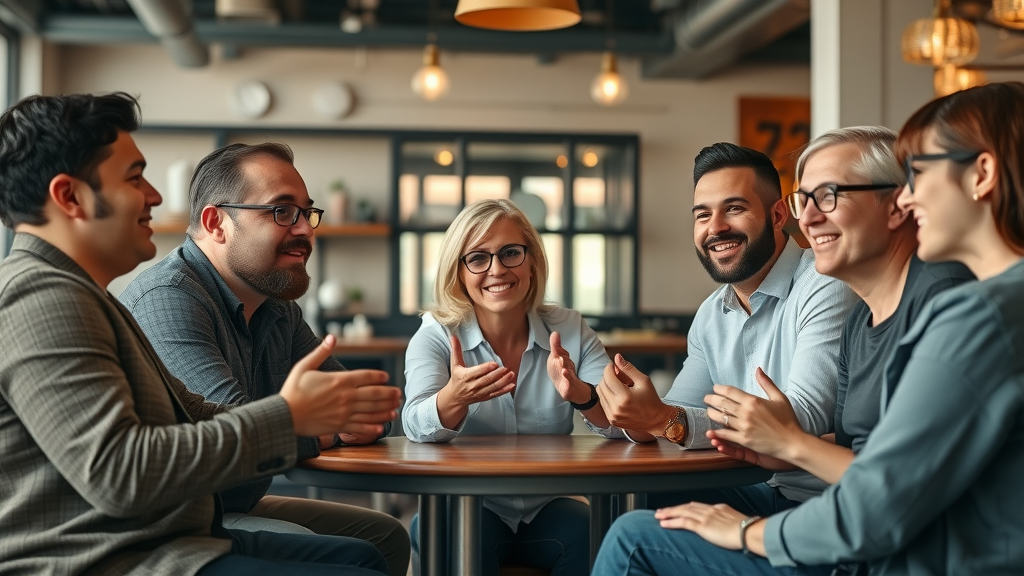 Albuquerque small business owners collaborating on branding strategies in a modern café