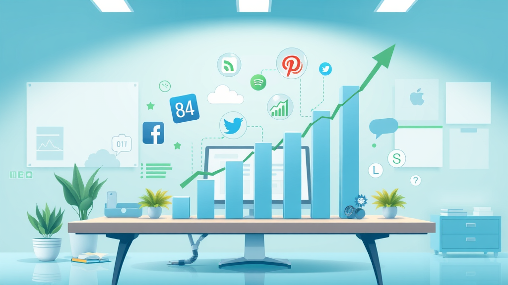 Infographic with growth graphs and brand icons illustrating brand awareness for small businesses via social media engagement small business