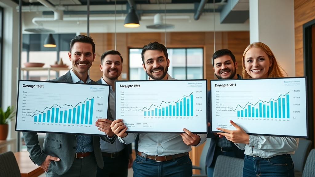 Albuquerque business team reviewing growth statistics thanks to digital marketing agency