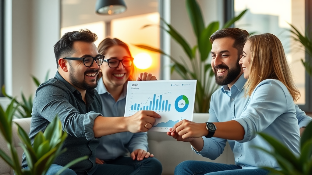 happy small business team celebrating email marketing analytics success