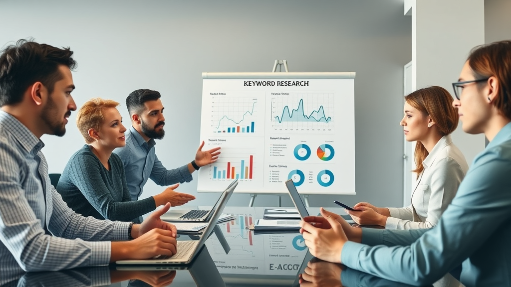 marketing team mastering keyword research for small business SEO tips with charts