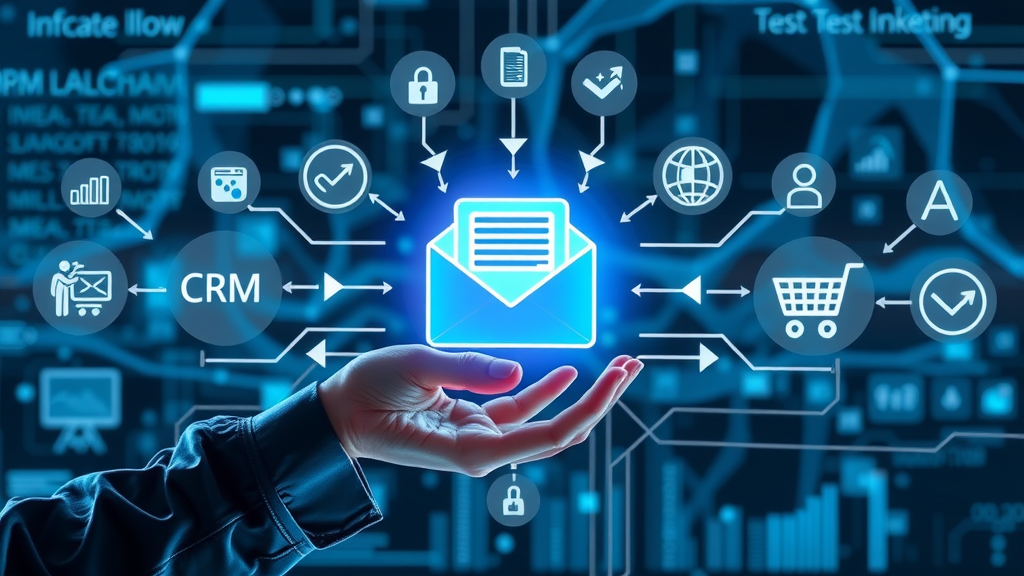 sleek interface showing email marketing software integrating with CRM and ecommerce tools