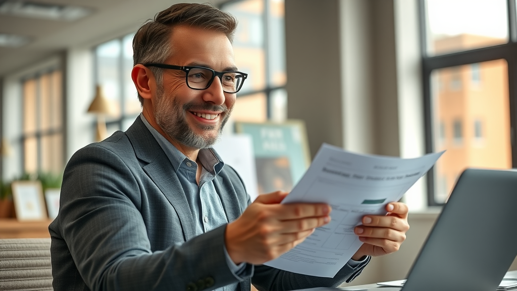 Local Albuquerque business owner proud of small business growth, reviewing financial projections