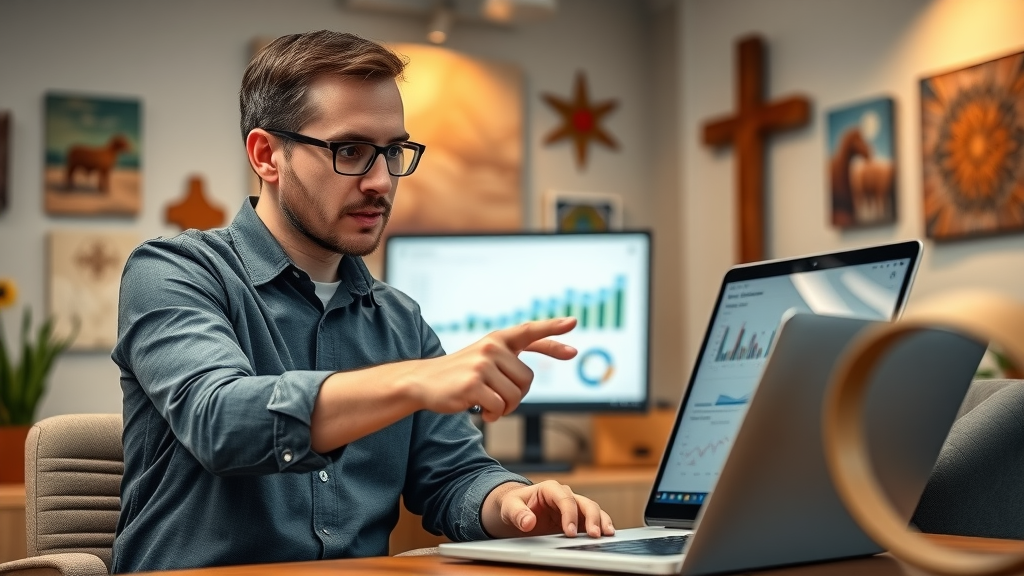 marketing agency in Albuquerque consulting with a local client using digital dashboard analytics for content marketing