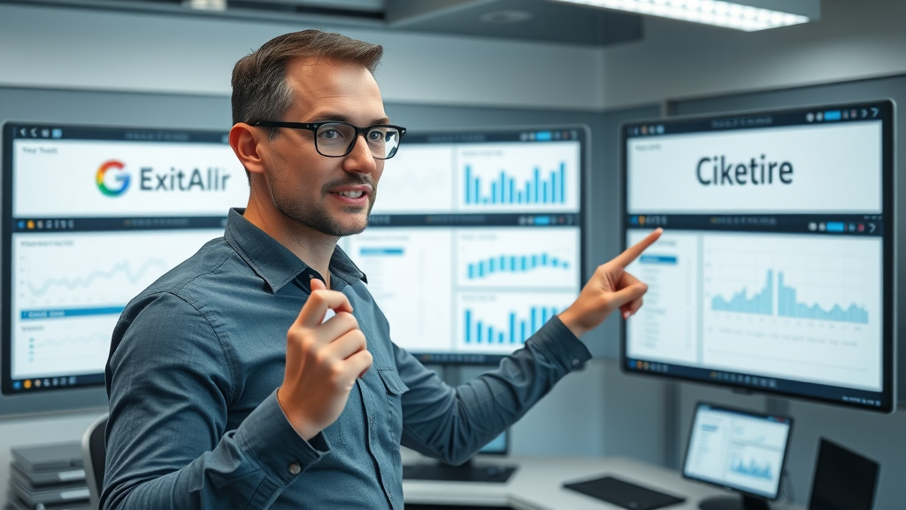 Tech reviewer comparing several email marketing tool dashboards in a modern studio - top email marketing platforms and software