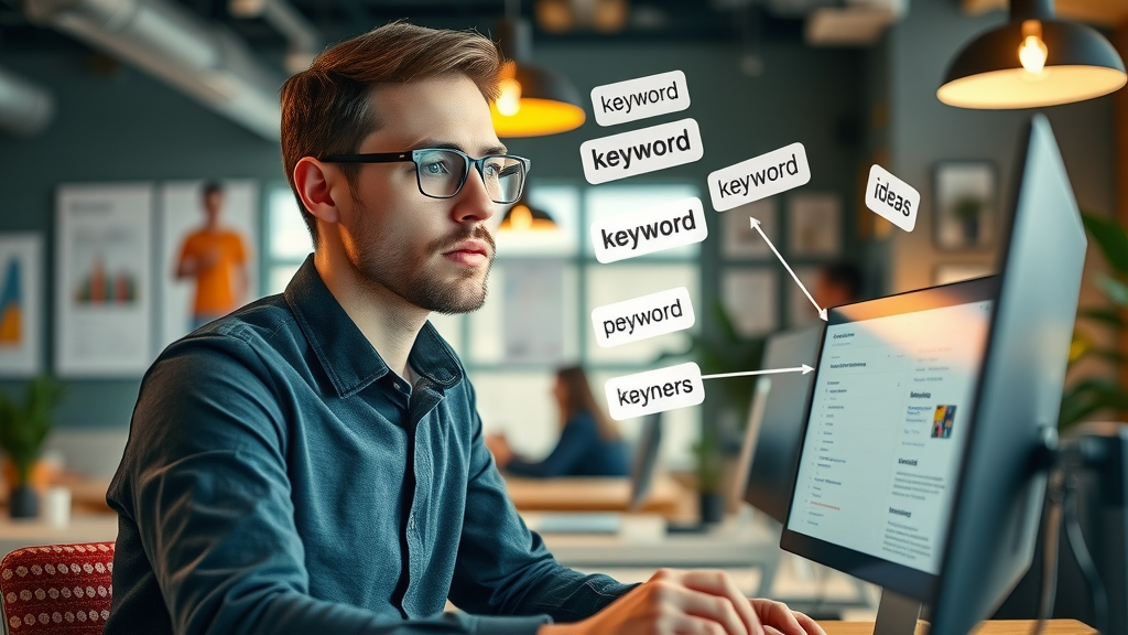 Entrepreneur viewing Google Keyword Planner results and spotting opportunities