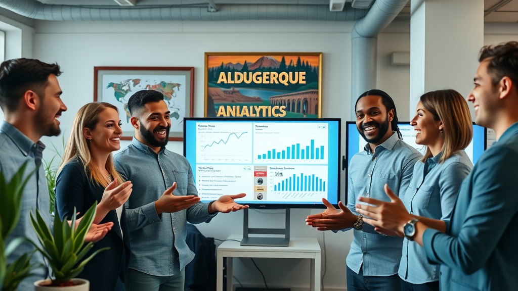 Local marketing agency social media marketers brainstorming in Albuquerque office, social media marketing Albuquerque