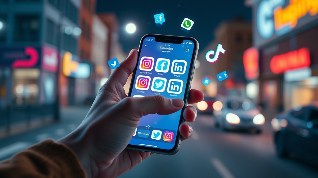 Hand interacting with social media platform apps, social media marketing Albuquerque, engagement icons, digital marketing