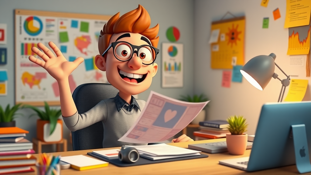 content creator arranging visual assets, actionable content creation tips, creative workspace