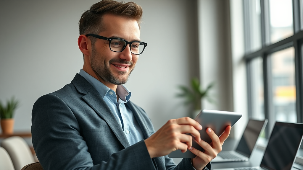 Modern contractor updating construction lead directory profile for greater lead gen