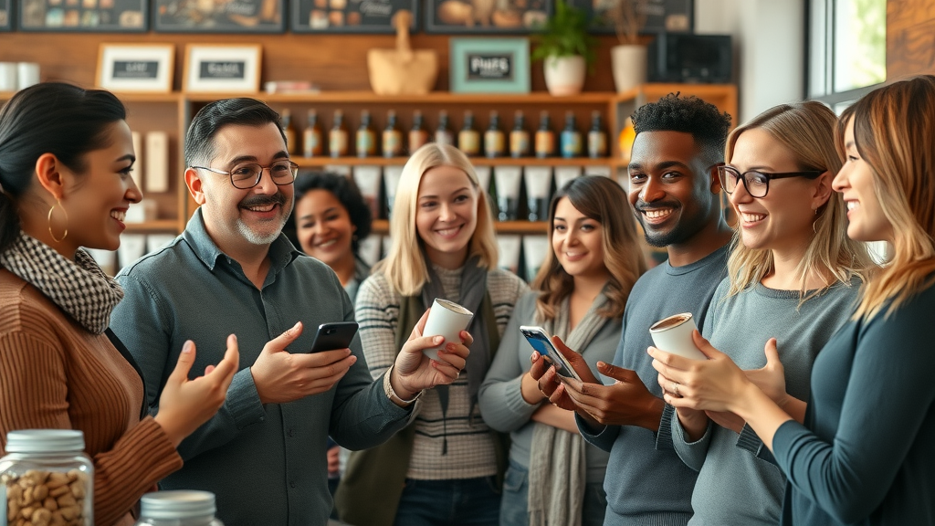 diverse group of small business customers engaged with products – online marketing for small businesses