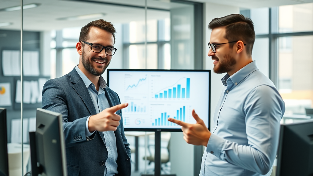 sleek graph showing email marketing growth statistics, confident marketing professionals analyzing data, email automation tools