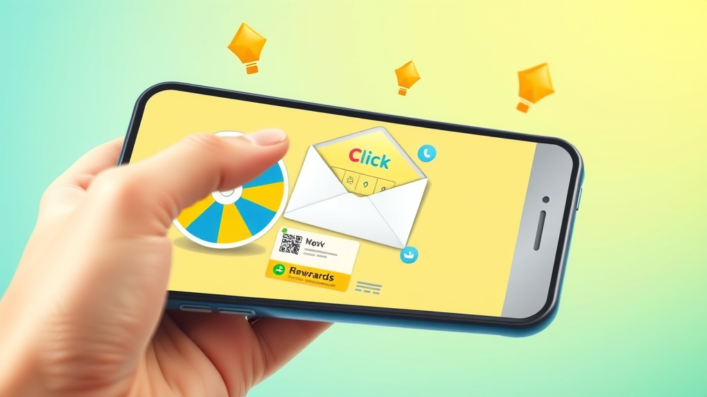 Playful interactive email interface with games, rewards, and clickable elements on smartphone - growth hacking email marketing