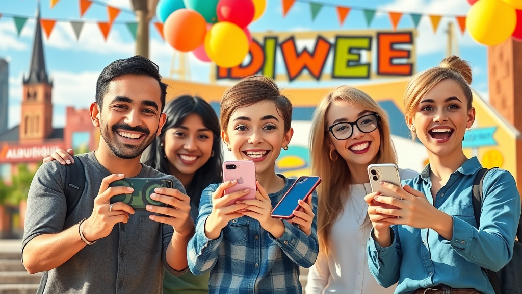 Upbeat local small business team filming social media content for marketing in Albuquerque