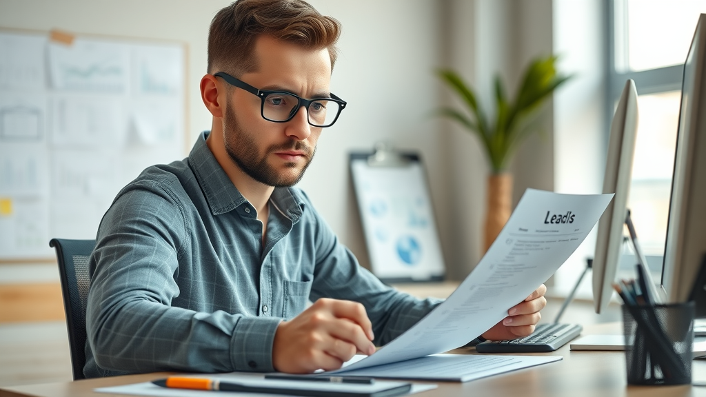 Organized project manager preparing construction lead generation checklist for business growth