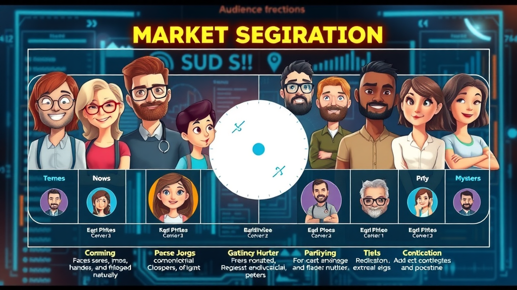 Market segmentation chart showing digital marketing tips for startups and diverse audience personas