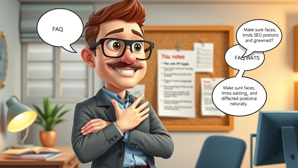 Small business owner referencing SEO tool FAQ notes in a cozy office