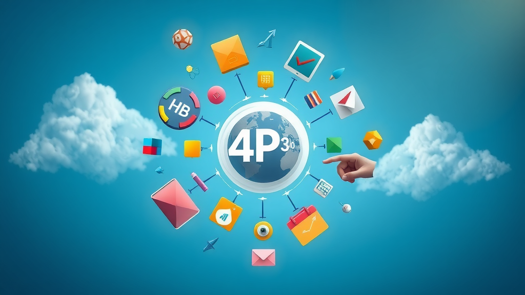 Conceptual 4Ps marketing strategy for small business success. Product, Price, Place, Promotion.