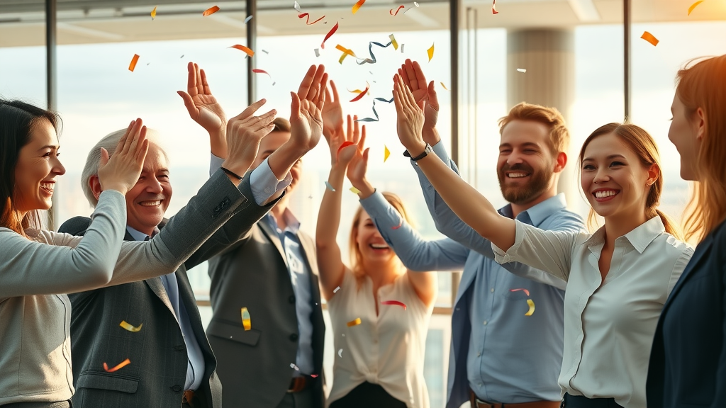 successful small business team celebrating digital marketing wins online