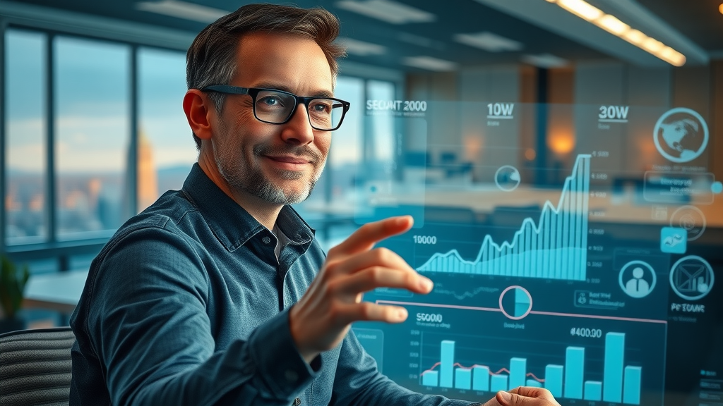 visionary Albuquerque entrepreneur planning business growth with digital New Mexico map and futuristic visuals