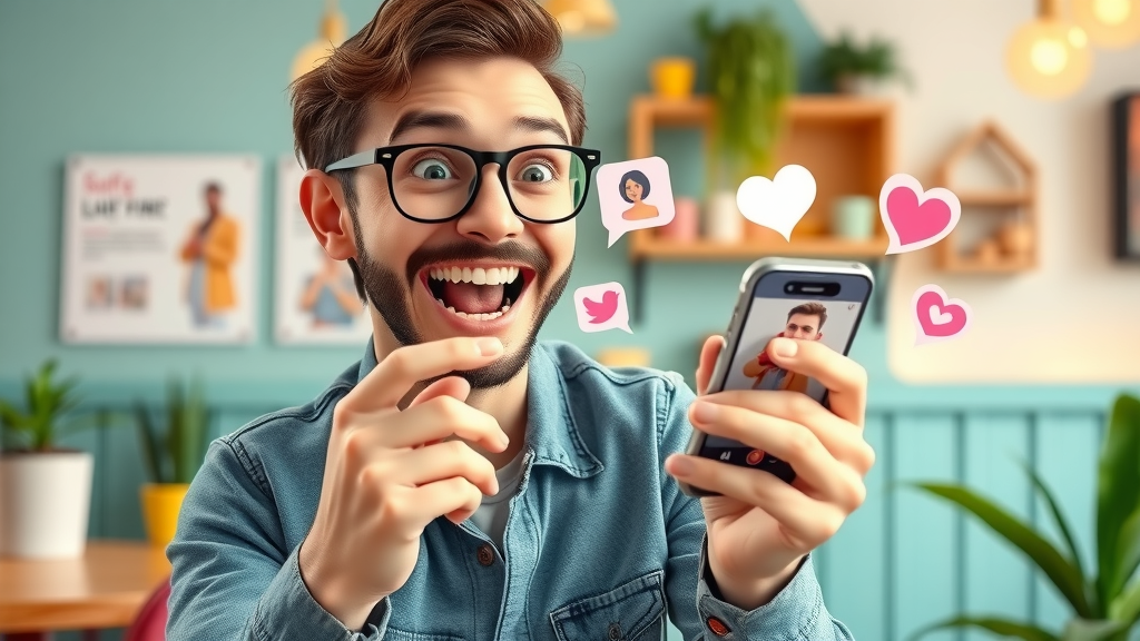 Entrepreneur sharing appealing Instagram stories for small business in a lively café setting