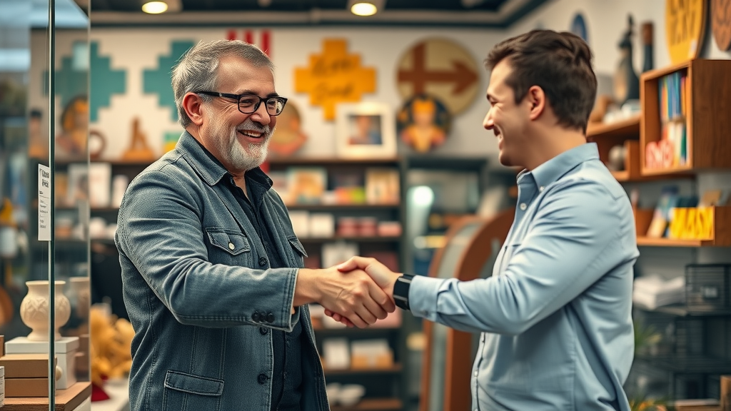 Local Albuquerque business owner shaking hands with SEO consultant after successful local SEO campaign