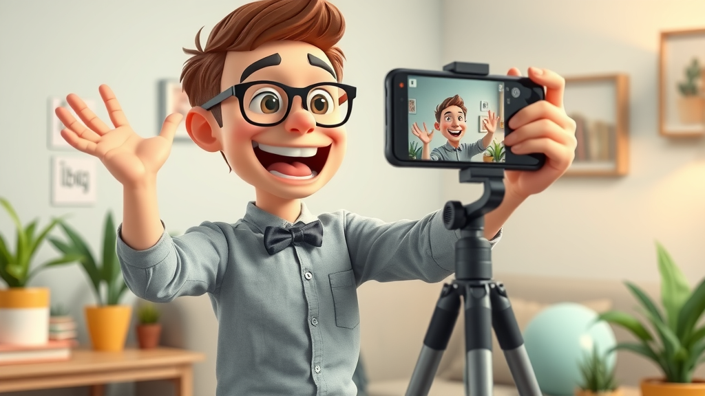 cost-effective content marketing for small business, entrepreneur creating video tutorial with smartphone and animated gestures