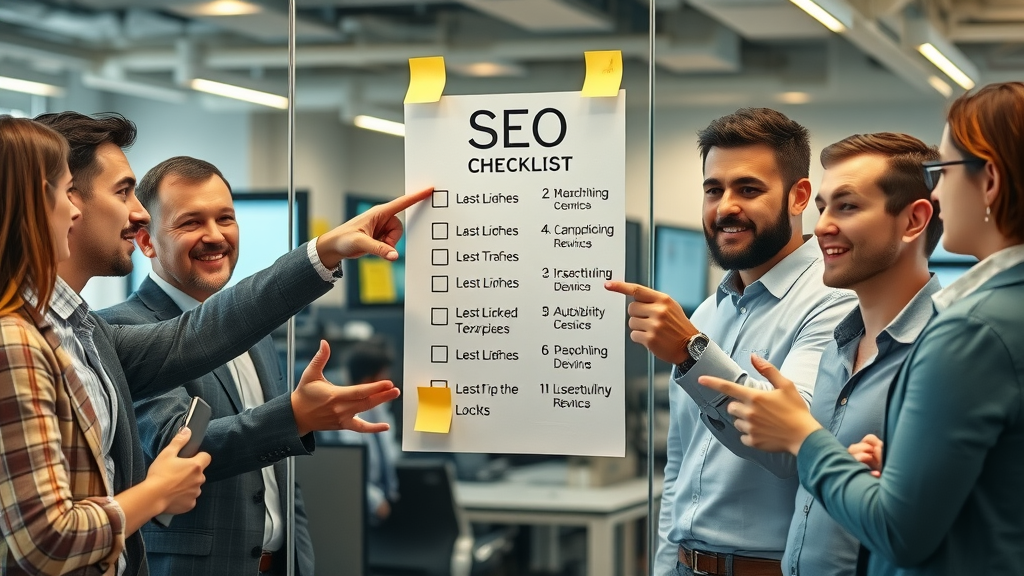 small business team implementing an SEO tips action checklist for growth
