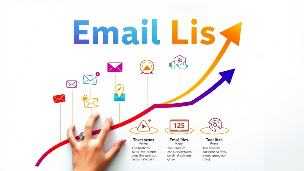 colorful infographic illustrating email list growth stages and strategies for effective list building
