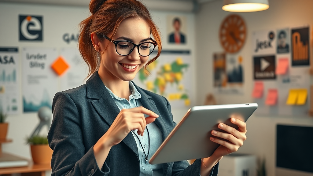 businesswoman reviewing digital content strategy, target audience engagement, content creation tips