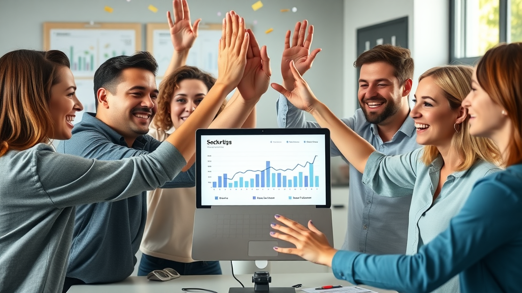 marketing team celebrating email marketing success with automation tools