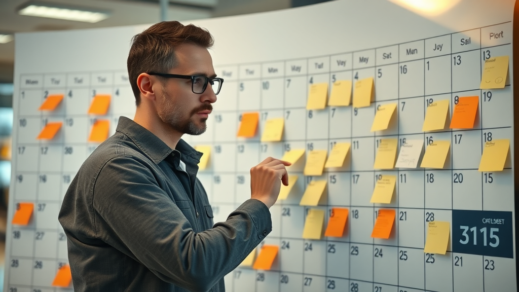 content calendar project manager sticky notes giant wall office digital displays