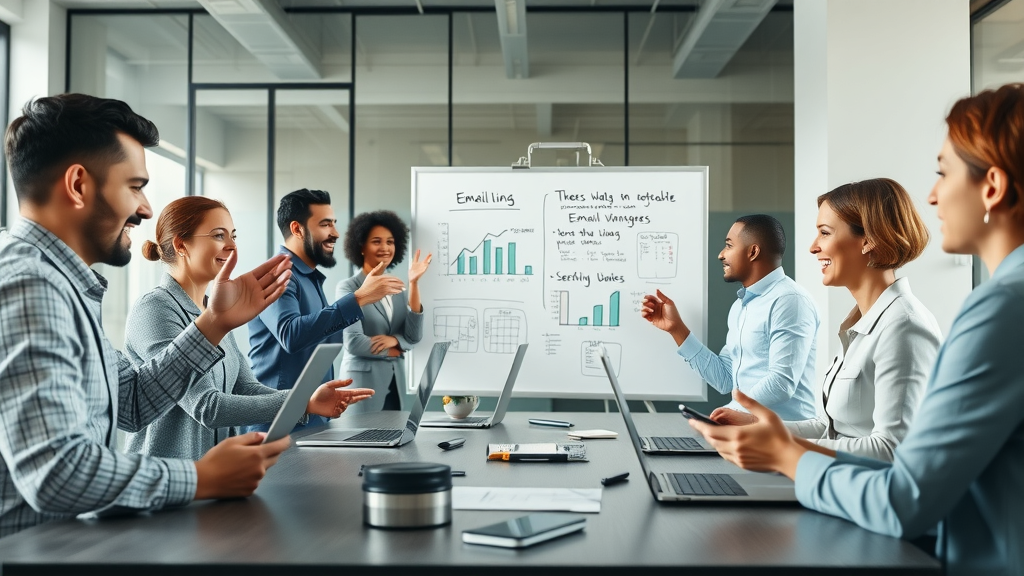 small business email campaigns team brainstorming in modern office