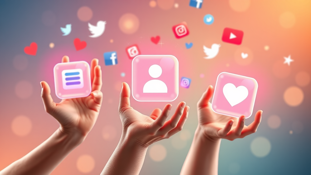 Three hands holding social media icons—posting, commenting, and engaging—illustrating rules for social media engagement small business