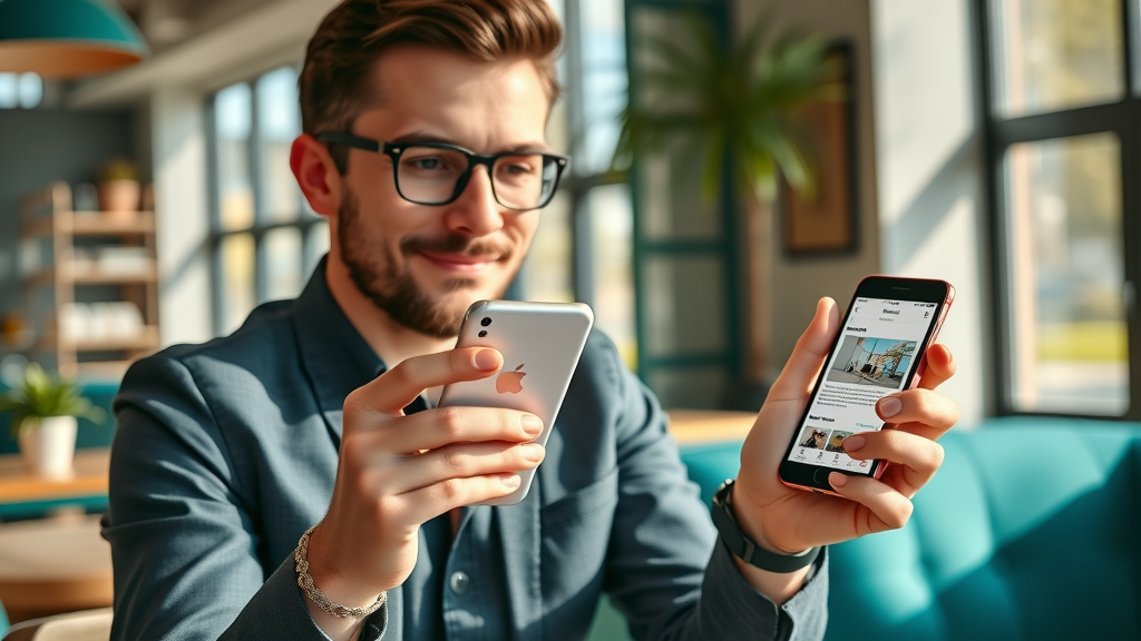 entrepreneur previewing mobile-optimized email designs for small business campaigns
