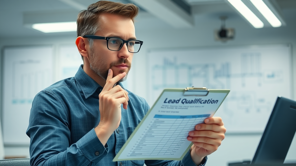 Project manager evaluating construction lead qualification checklist