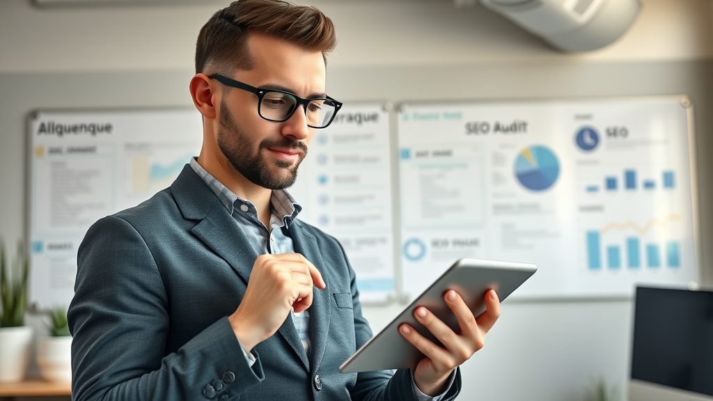 Professional digital marketer reviewing Albuquerque SEO audit checklist for local businesses