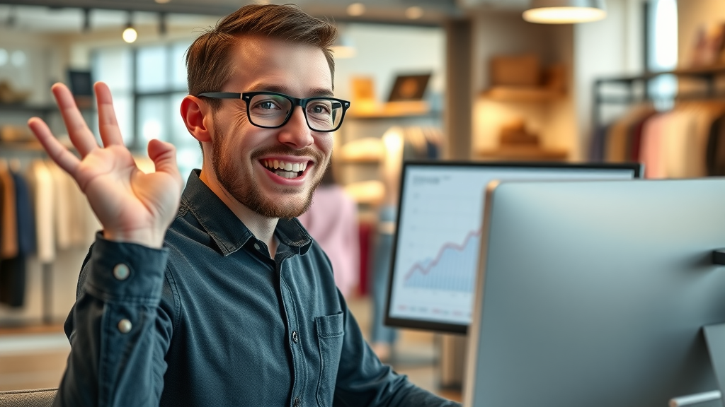 retail business owner viewing increased sales from automated email marketing campaigns