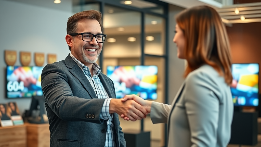 Successful Albuquerque business owner shaking hands with content marketing Albuquerque agency consultant