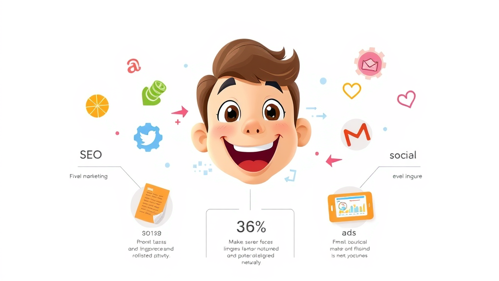 digital marketing for small businesses - infographic showing SEO, social, content, email, ads as key pillars