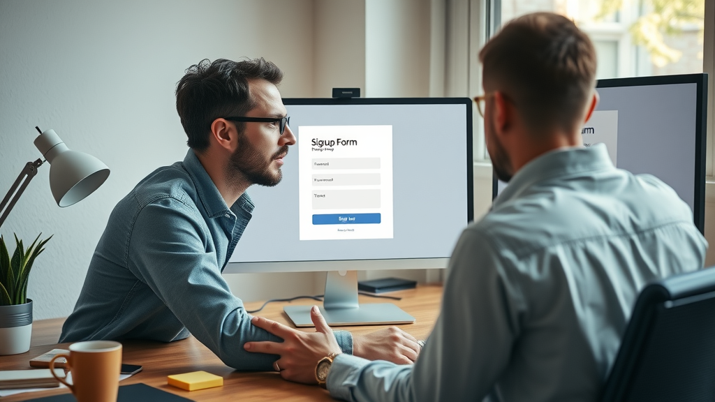 focused designer creating a high-converting signup form for email list building on a computer