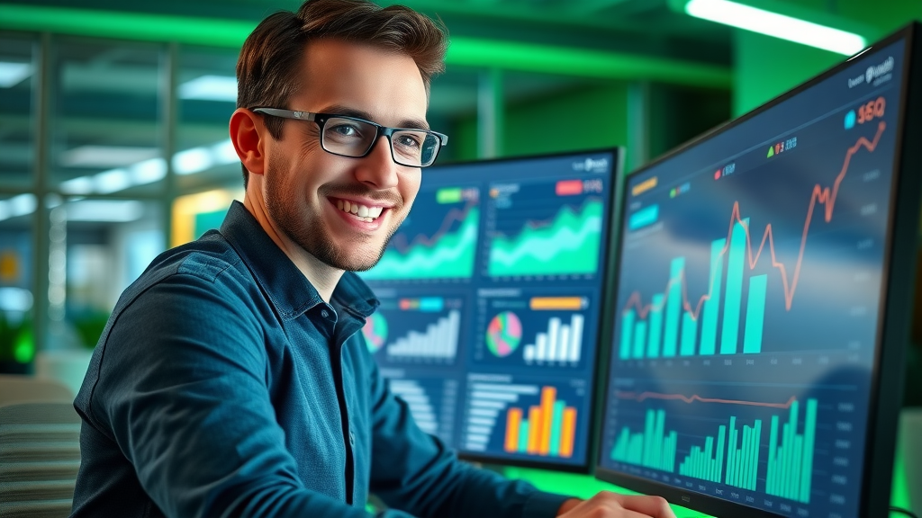 Marketing analyst reviewing open rate, click-through rate, and conversion rate on KPIs dashboard for personalized email campaigns