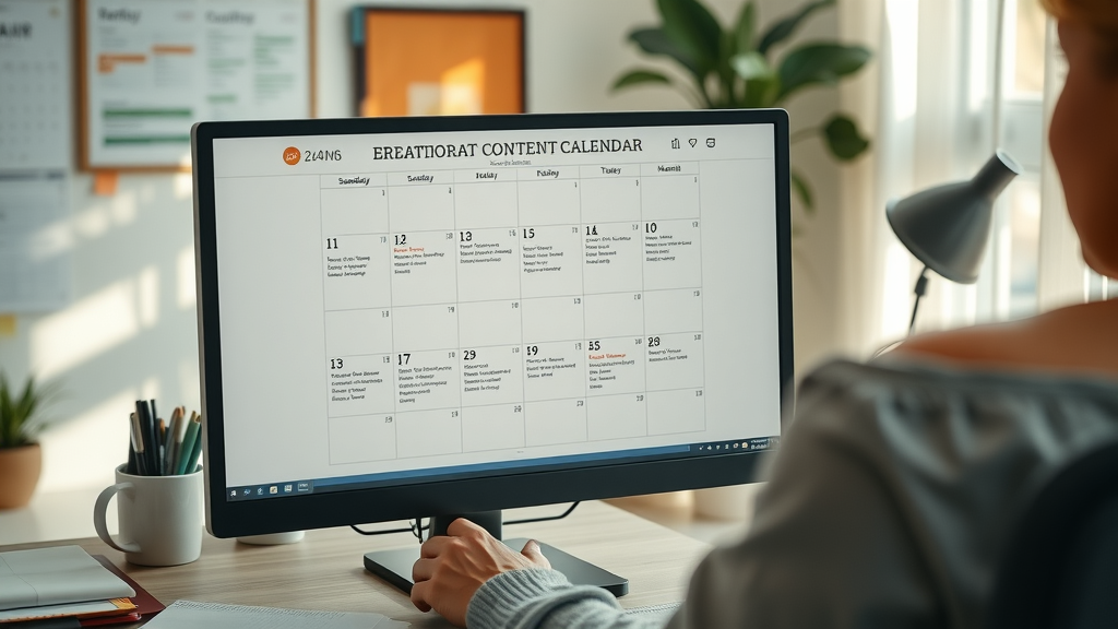 Organized monthly content calendar on a computer screen for local business social media advertising