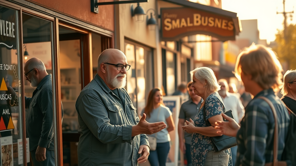 Vibrant Albuquerque small business storefronts with owners greeting customers - small business marketing Albuquerque